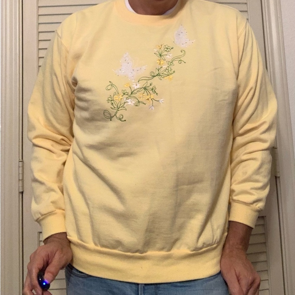 VINTAGE 80S YELLOW GRANNY COTTAGE MOM GARDEN CORE SWEATSHIRT XL FALL